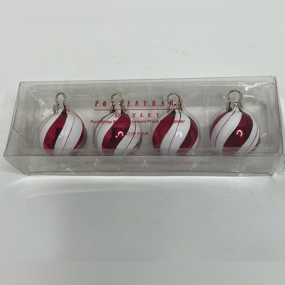 Pottery Barn Christmas Ball Glass Ornament Place Card Holders NIB Set Of 4 Red